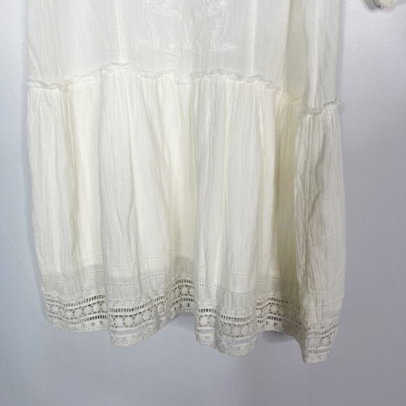 Azure Skies Cream XXS Drop Waist Embroidered Dress Tassel VNeck Short Sleeve - Picture 4 of 11